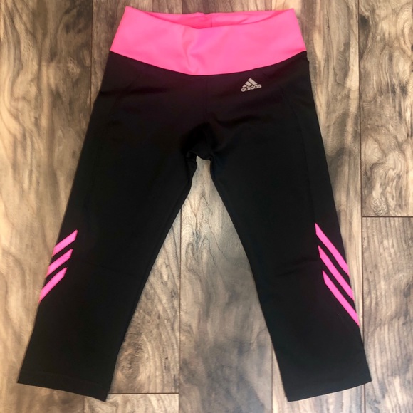Adidas workout capris. Black and pink. - Picture 2 of 3
